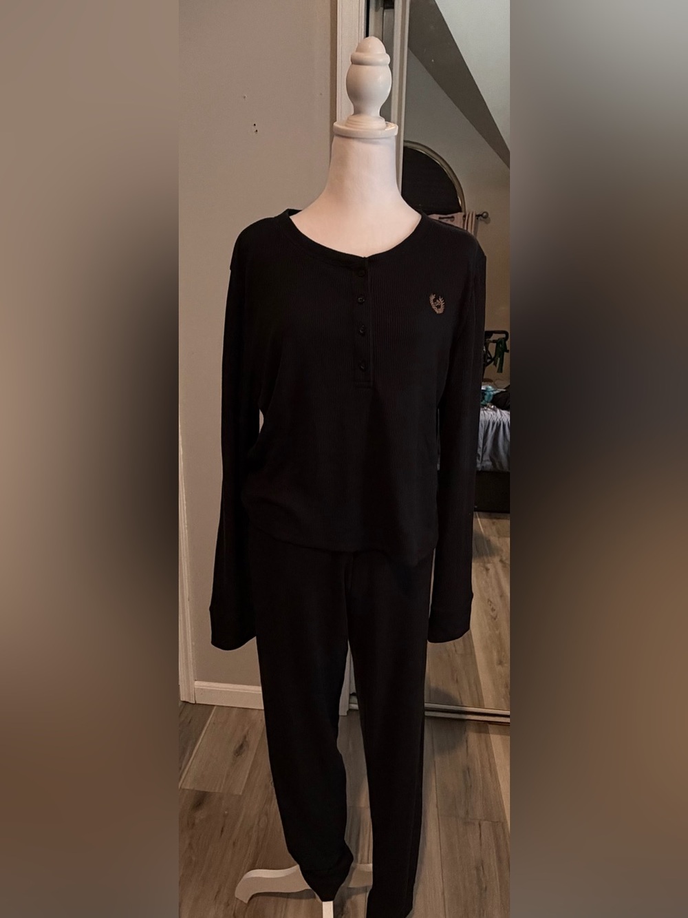 PINK Victoria's Secret Black Ribbed Sleepwear Top and Bottom